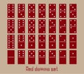 Realistic Dominoes full set 28 flat pieces for game . Red collection. Abstract concept graphic element, domino effect gaming icons