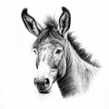 Realistic Donkey Portrait Drawing On White Background