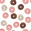 Realistic donuts seamless pattern. Sweet dessert food background.