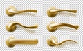 Realistic door handles set, golden isolated knobs