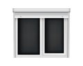 Realistic double plastic window with open blind. White roller shutter with plastic window. Large open windows isolated