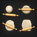 Realistic dough and rolling pin, bread kneading