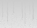 Realistic dripping drops flow down background. Rain dropping, water transparent texture. Drip steam and condensate