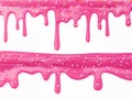 Realistic dripping glaze. Pink donut icing with colored sprinkles, sweet cream or drip drop melted candy doughnut