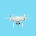 Realistic drone quadrocopter with camera flying in the sky. Royalty Free Stock Photo