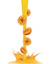Realistic drop orange juice splash on white background