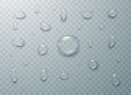 Realistic drops of rain or steam isolated on transparent background. Condensation set of transparent vector bubbles. Royalty Free Stock Photo