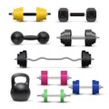 Realistic dumbbell and kettlebell isolated