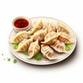 Realistic Dumplings On Plate With Sauce Illustration