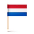 Realistic Dutch toothpick flag. Souvenir from Netherlands. Wooden toothpick with paper flag. Location mark, map pointer Royalty Free Stock Photo