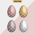 Gold, silver dotted 3D Vector Easter Eggs