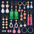 Realistic earrings jewelry accessories icons set.