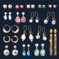 Realistic earrings jewelry accessories icons set. Royalty Free Stock Photo