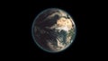 Realistic Earth Rotating on black background Loop . Globe is centered in frame, with correct rotation in seamless loop.