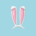 Realistic Easter bunny ears isolated. 3d white hare Ears. Funny rabbit ears band for costume design. Vector Royalty Free Stock Photo