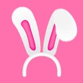 Realistic Easter Bunny ears isolated on white background. Realistic cute rabbit headband. Hare costume pink. Mock up for Royalty Free Stock Photo