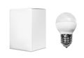 Realistic electric light bulb with white paper box Royalty Free Stock Photo