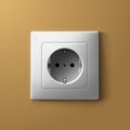 Realistic electric white socket on biege wall