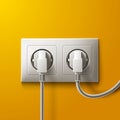 Realistic electric white socket and 2 plugs on