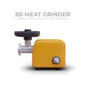 Realistic electrical meat grinder in yellow colors on white background with place for text