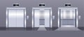 Realistic Elevator Set. Open, Ajar And Closed Chrome Metallic Doors And Button Panels. Modern Passenger Or Cargo Lifts Royalty Free Stock Photo