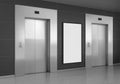 Realistic elevators with close door and ad poster Royalty Free Stock Photo