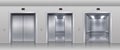 Realistic elevators. Closed open and half closed metallic cabin doors of passenger and cargo lift or indicator. Vector Royalty Free Stock Photo
