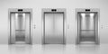 Realistic elevators with opened and closed doors Royalty Free Stock Photo