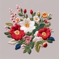 Realistic embroidery floral motif design