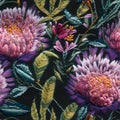 Realistic embroidery thistle flowers seamless pattern
