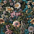 Realistic embroidery wild flowers seamless pattern