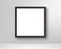 Realistic empty black picture frame. Poster in the frame on the wall. Blank white picture mockup template. Vector Royalty Free Stock Photo