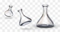 Realistic empty Erlenmeyer flask. Vertical and inclined position