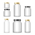 Realistic Empty Glass Jar Can Set. Vector