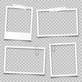 Realistic empty photo card frame, film set. Retro vintage photograph with transparent adhesive tape and paper clip Royalty Free Stock Photo