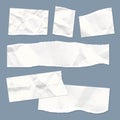Realistic empty torn wrinkled paper notes on blue background. Vector illustration of ripped crumpled paper scraps Royalty Free Stock Photo