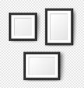 Realistic Empty Wall Photo Frames set. Vector black picture frame mockup template with shadow on transparent background Royalty Free Stock Photo
