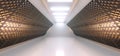 Realistic Empty White Corridor With Grid Mesh Walls And Lights Royalty Free Stock Photo