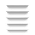 Realistic empty white store or shop shelves for books. 3D retail wall shelf display front view. Supermarket storage
