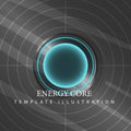 Realistic energy core. Modern metallic gradient design template with text. Innovative ecological nuclear power