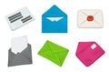Realistic envelope. Plasticine letters icons 3d closed and opened envelopes decent vector realistic stylized set