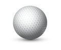 Realistic equipment for golf. 3D white game ball with textured rough surface. Professional sport goods for matches and