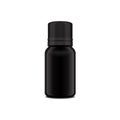 Realistic essential oil black glossy bottle. Mock up bottle cosmetic or medical vial, flask, flacon 3d illustration