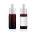 Realistic essential oil brown bottle set. Mock up bottle cosmetic or medical vial, flask, flacon 3d illustration set Royalty Free Stock Photo