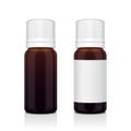 Realistic essential oil brown bottle set. Mock up bottle cosmetic or medical vial