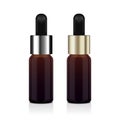 Realistic essential oil brown bottle set. Vector Mock up bottle cosmetic or medical vial, flask, flacon 3d illustration Royalty Free Stock Photo