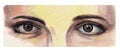 Realistic expressive eyes. Drawing with paint or pastel. Vector
