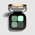 Realistic eyeshadow palette. Eyeshadow package for nude makeup green tones. Eye beauty cosmetic product containers