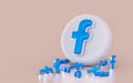 Realistic facebook sign icon on the white glossy background 3d render concpet