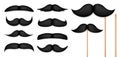 Realistic fake mustache on a stick. Vintage paper mustache collection. Vector illustration.
